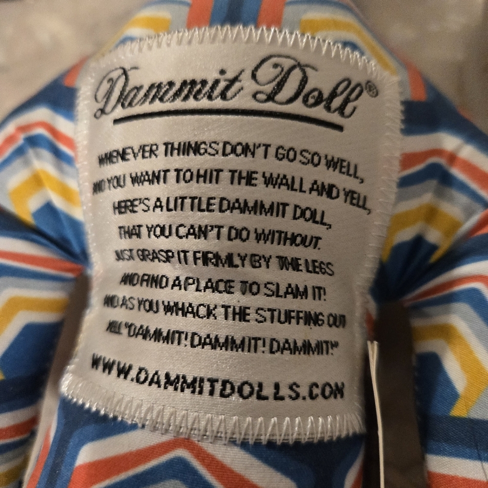 Dammit Doll Stress Relief Plush Blue Orange Geometric Retro Pattern New